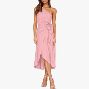 Elegant Pink One-Shoulder Dress 100 cotton size m